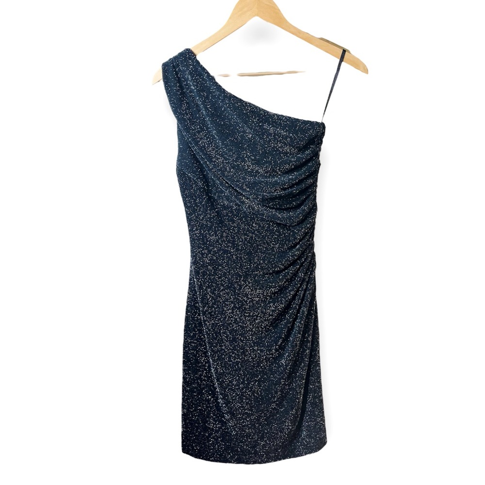 Lauren Ralph Lauren Evening | Black/Silver One Shoulder Ruched Bodycon Dress Sz6